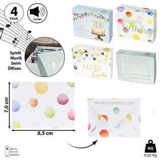 Geschenkbox mit Musik versch. Motive 9,5x7x3,5cm weiß bunt Karton Schachtel Stülpdeckel Briefumschlag Musik-Geschenkbox