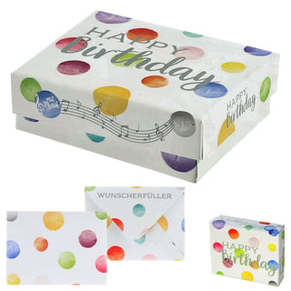 Geschenkbox mit Musik versch. Motive 9,5x7x3,5cm weiß bunt Karton Schachtel Stülpdeckel Briefumschlag Musik-Geschenkbox