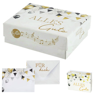 Geschenkbox mit Musik versch. Motive 9,5x7x3,5cm weiß bunt Karton Schachtel Stülpdeckel Briefumschlag Musik-Geschenkbox
