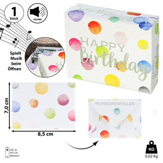 Geschenkbox mit Musik versch. Motive 9,5x7x3,5cm weiß bunt Karton Schachtel Stülpdeckel Briefumschlag Musik-Geschenkbox