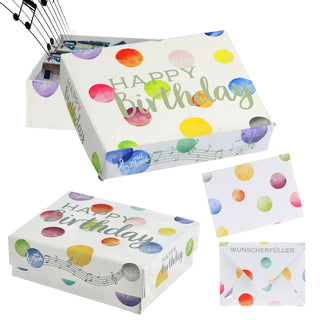 Geschenkbox mit Musik versch. Motive 9,5x7x3,5cm weiß bunt Karton Schachtel Stülpdeckel Briefumschlag Musik-Geschenkbox