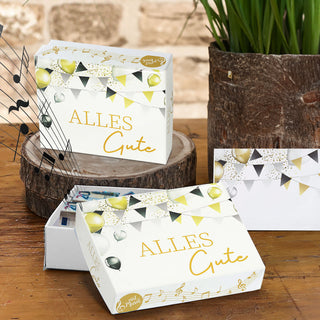 Geschenkbox mit Musik versch. Motive 9,5x7x3,5cm weiß bunt Karton Schachtel Stülpdeckel Briefumschlag Musik-Geschenkbox