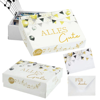 Geschenkbox mit Musik versch. Motive 9,5x7x3,5cm weiß bunt Karton Schachtel Stülpdeckel Briefumschlag Musik-Geschenkbox