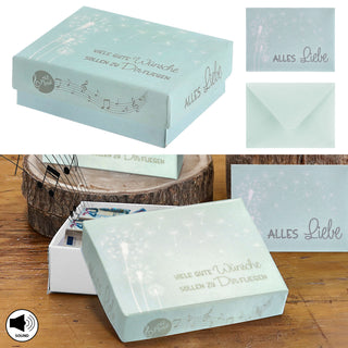 Geschenkbox mit Musik versch. Motive 9,5x7x3,5cm weiß bunt Karton Schachtel Stülpdeckel Briefumschlag Musik-Geschenkbox