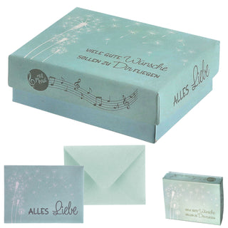 Geschenkbox mit Musik versch. Motive 9,5x7x3,5cm weiß bunt Karton Schachtel Stülpdeckel Briefumschlag Musik-Geschenkbox