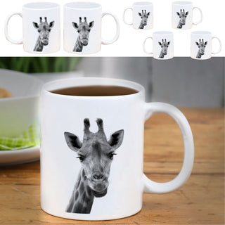 Becher 'Giraffe/Esel' 6er Set 300 ml Steinzeug 12,5x9,5x8cm weiß Henkeltasse Kaffeebecher Tasse Aufdruck Tiermotiv