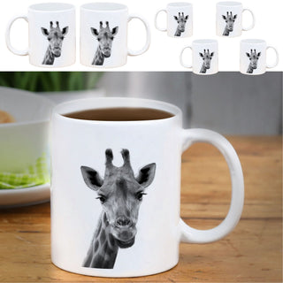 Becher 'Giraffe/Esel' 6er Set 300 ml Steinzeug 12,5x9,5x8cm weiß Henkeltasse Kaffeebecher Tasse Aufdruck Tiermotiv