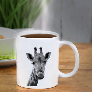 Becher 'Giraffe/Esel' 6er Set 300 ml Steinzeug 12,5x9,5x8cm weiß Henkeltasse Kaffeebecher Tasse Aufdruck Tiermotiv