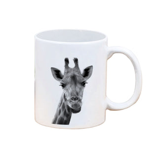 Becher 'Giraffe/Esel' 6er Set 300 ml Steinzeug 12,5x9,5x8cm weiß Henkeltasse Kaffeebecher Tasse Aufdruck Tiermotiv