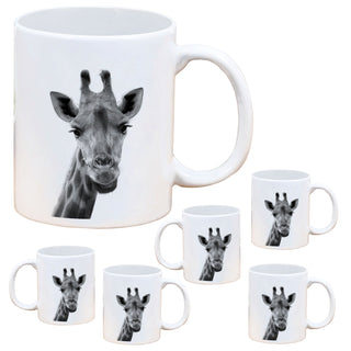 Becher 'Giraffe/Esel' 6er Set 300 ml Steinzeug 12,5x9,5x8cm weiß Henkeltasse Kaffeebecher Tasse Aufdruck Tiermotiv