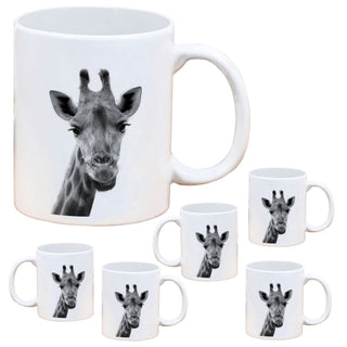 Becher 'Giraffe/Esel' 6er Set 300 ml Steinzeug 12,5x9,5x8cm weiß Henkeltasse Kaffeebecher Tasse Aufdruck Tiermotiv