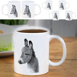 Becher 'Giraffe/Esel' 6er Set 300 ml Steinzeug 12,5x9,5x8cm weiß Henkeltasse Kaffeebecher Tasse Aufdruck Tiermotiv