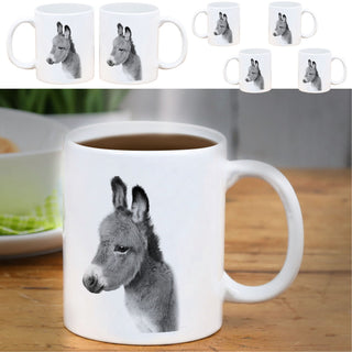 Becher 'Giraffe/Esel' 6er Set 300 ml Steinzeug 12,5x9,5x8cm weiß Henkeltasse Kaffeebecher Tasse Aufdruck Tiermotiv