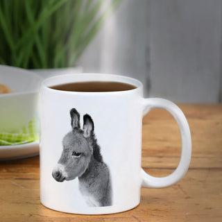 Becher 'Giraffe/Esel' 6er Set 300 ml Steinzeug 12,5x9,5x8cm weiß Henkeltasse Kaffeebecher Tasse Aufdruck Tiermotiv