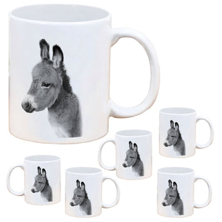 Becher 'Giraffe/Esel' 6er Set 300 ml Steinzeug 12,5x9,5x8cm weiß Henkeltasse Kaffeebecher Tasse Aufdruck Tiermotiv