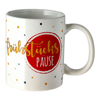 Becher 'Sprüche' 6er Set 300 ml Steinzeug 12,5x9,5x8cm weiß Henkeltasse Kaffeebecher Tasse Aufdruck 6 Motive