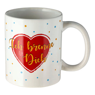Becher 'Sprüche' 6er Set 300 ml Steinzeug 12,5x9,5x8cm weiß Henkeltasse Kaffeebecher Tasse Aufdruck 6 Motive