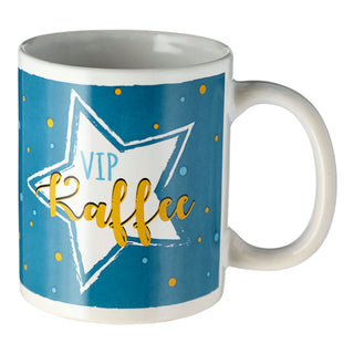 Becher 'Sprüche' 6er Set 300 ml Steinzeug 12,5x9,5x8cm weiß Henkeltasse Kaffeebecher Tasse Aufdruck 6 Motive