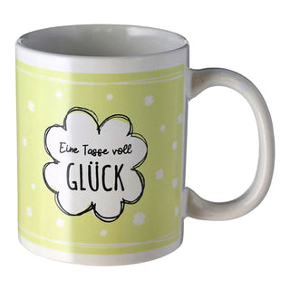 Becher 'Sprüche' 6er Set 300 ml Steinzeug 12,5x9,5x8cm weiß Henkeltasse Kaffeebecher Tasse Aufdruck 6 Motive