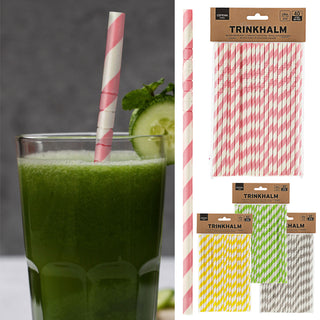 Trinkhalm 420 Stück 20x0,6cm Papier gelb grau grün rosa gestreift Strohhalm Papierstrohhalme Shake-Halme