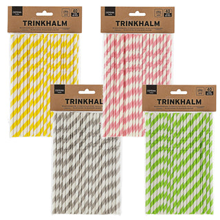 Trinkhalm 420 Stück 20x0,6cm Papier gelb grau grün rosa gestreift Strohhalm Papierstrohhalme Shake-Halme