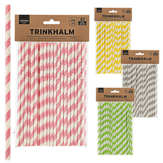 Trinkhalm 420 Stück 20x0,6cm Papier gelb grau grün rosa gestreift Strohhalm Papierstrohhalme Shake-Halme