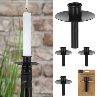 Stabkerzenhalter Flascheneinsatz 4er Set Metall schwarz 7x8cm Kerzenständer Stabkerzen Flaschenkerzenhalter