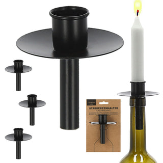 Stabkerzenhalter Flascheneinsatz 4er Set Metall schwarz 7x8cm Kerzenständer Stabkerzen Flaschenkerzenhalter