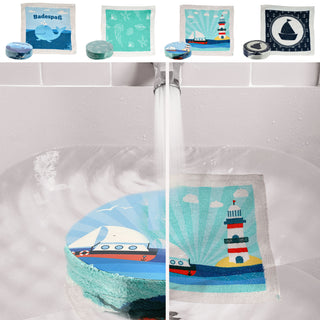 4/72x Magisches Handtuch 'Maritim' Set 4 maritime Motive 30x30cm Baumwolle Waschlappen Zaubertuch Zauberhandtuch Tuch