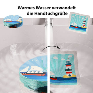 4/72x Magisches Handtuch 'Maritim' Set 4 maritime Motive 30x30cm Baumwolle Waschlappen Zaubertuch Zauberhandtuch Tuch