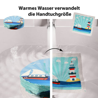 4/72x Magisches Handtuch 'Maritim' Set 4 maritime Motive 30x30cm Baumwolle Waschlappen Zaubertuch Zauberhandtuch Tuch