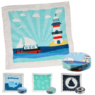 4/72x Magisches Handtuch 'Maritim' Set 4 maritime Motive 30x30cm Baumwolle Waschlappen Zaubertuch Zauberhandtuch Tuch
