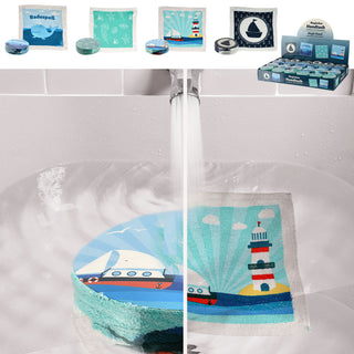 4/72x Magisches Handtuch 'Maritim' Set 4 maritime Motive 30x30cm Baumwolle Waschlappen Zaubertuch Zauberhandtuch Tuch