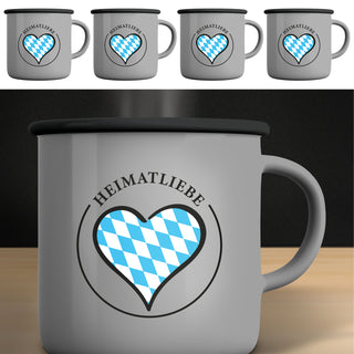Kaffeebecher 'Heimatliebe' 4er Set 13x9cm Emaille Metall Becher Tasse 450 ml Teetasse Henkelbecher