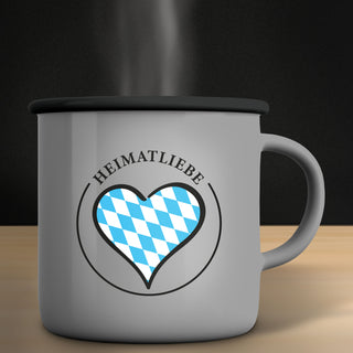 Kaffeebecher 'Heimatliebe' 4er Set 13x9cm Emaille Metall Becher Tasse 450 ml Teetasse Henkelbecher