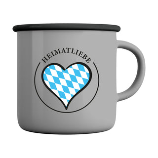 Kaffeebecher 'Heimatliebe' 4er Set 13x9cm Emaille Metall Becher Tasse 450 ml Teetasse Henkelbecher