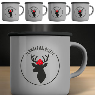 Kaffeebecher 'Schwarzwaldliebe' 4er Set 13x9cm Emaille Metall Becher Tasse 450 ml Teetasse Henkelbecher