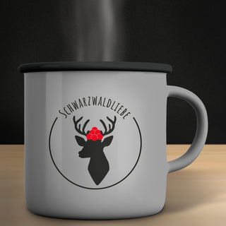 Kaffeebecher 'Schwarzwaldliebe' 4er Set 13x9cm Emaille Metall Becher Tasse 450 ml Teetasse Henkelbecher
