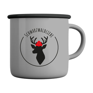 Kaffeebecher 'Schwarzwaldliebe' 4er Set 13x9cm Emaille Metall Becher Tasse 450 ml Teetasse Henkelbecher