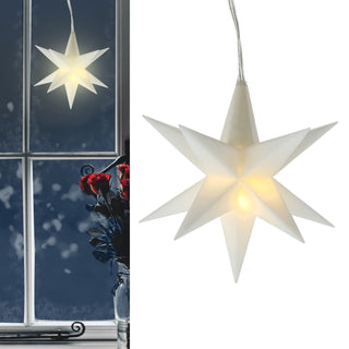 Leuchtstern 3D weiß Ø8cm zum Aufhängen Kunststoff warmweiß Timerfunktion Weihnachtsstern Weihnachtsbleuchtung Zackenstern