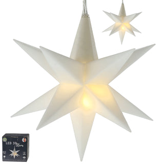 Leuchtstern 3D weiß Ø8cm zum Aufhängen Kunststoff warmweiß Timerfunktion Weihnachtsstern Weihnachtsbleuchtung Zackenstern