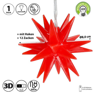 LED Stern 3D zum Aufhängen Ø7cm rot Kunststoff warmweiß batteriebetrieben Timerfunktion Weihnachtsstern Weihnachtsbleuchtung Zackenstern