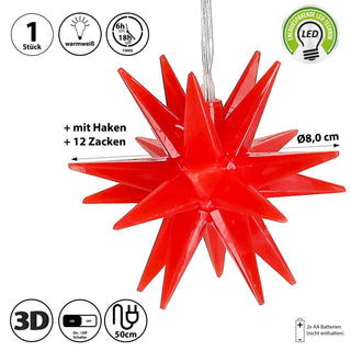 LED Stern 3D zum Aufhängen Ø7cm rot Kunststoff warmweiß batteriebetrieben Timerfunktion Weihnachtsstern Weihnachtsbleuchtung Zackenstern