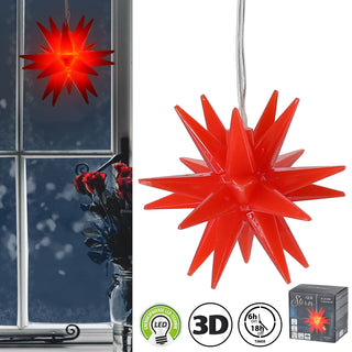 LED Stern 3D zum Aufhängen Ø7cm rot Kunststoff warmweiß batteriebetrieben Timerfunktion Weihnachtsstern Weihnachtsbleuchtung Zackenstern
