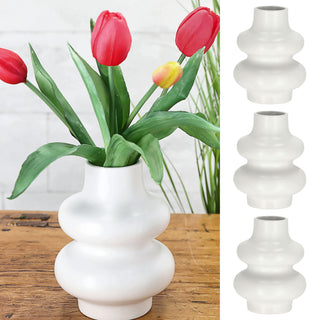 Vase Spirale 3er Set 11,5x15cm weiß Dolomit Blumen Gräser Pflanzen Dekovase Blumenvase Spiralstil