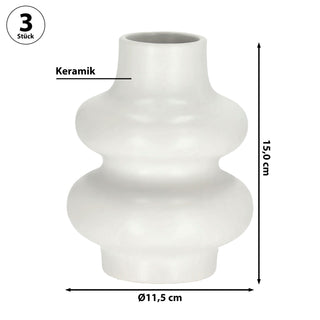 Vase Spirale 3er Set 11,5x15cm weiß Dolomit Blumen Gräser Pflanzen Dekovase Blumenvase Spiralstil