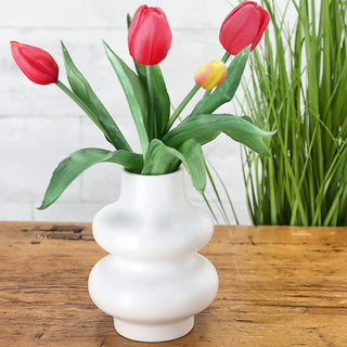 Vase Spirale 3er Set 11,5x15cm weiß Dolomit Blumen Gräser Pflanzen Dekovase Blumenvase Spiralstil