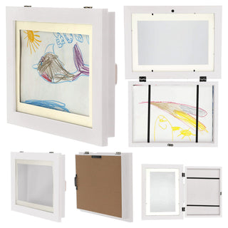 Bilderrahmen aufklappbar weiß/schwarz 24x33x3cm MDF für 50 Bilder DIN A4 Magnetverschluss Aufhängung horizontal vertikal