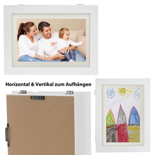 Bilderrahmen aufklappbar weiß/schwarz 24x33x3cm MDF für 50 Bilder DIN A4 Magnetverschluss Aufhängung horizontal vertikal