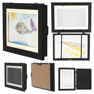 Bilderrahmen aufklappbar weiß/schwarz 24x33x3cm MDF für 50 Bilder DIN A4 Magnetverschluss Aufhängung horizontal vertikal